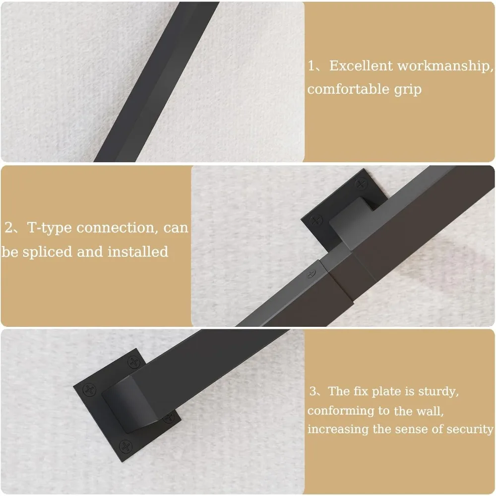 درابزين سلالم داخلية بطول 8 أقدام، درابزين حديدية سوداء للدرج، درابزين سلم مثبت على الحائط على الطراز الصناعي، تحميل 500 رطل Ca #6