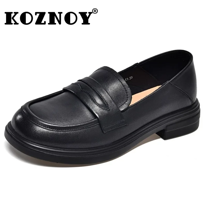 Koznoy 3 cm Koe Lederen Chunky Sneaker Vrouwen Loafer Big Size Comfy Loafer Mode Platform Wedge Lente Herfst Flats