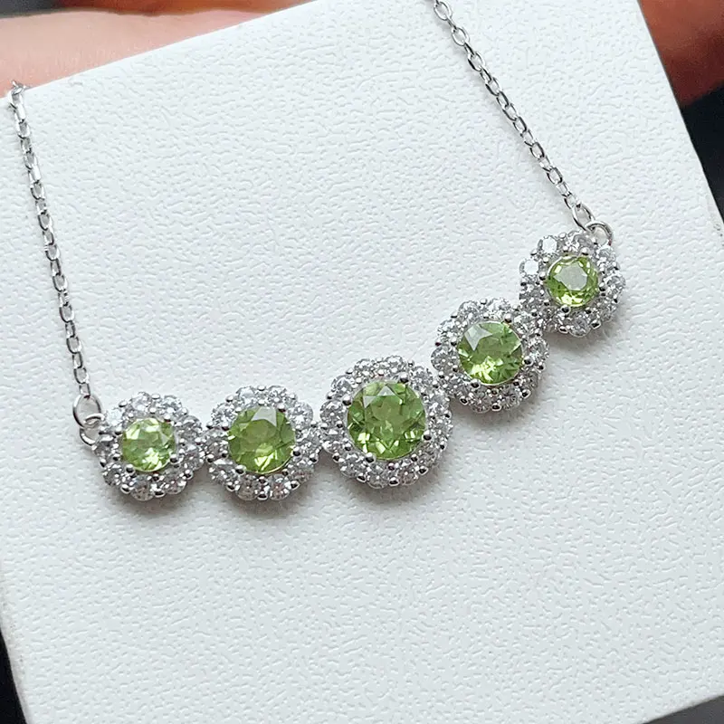 Real 925 Silver Peridot Pendant with Certificate 6mm 5mm 4mm Natural Peridot Pendant with 925 Silver Necklace Gift for Women