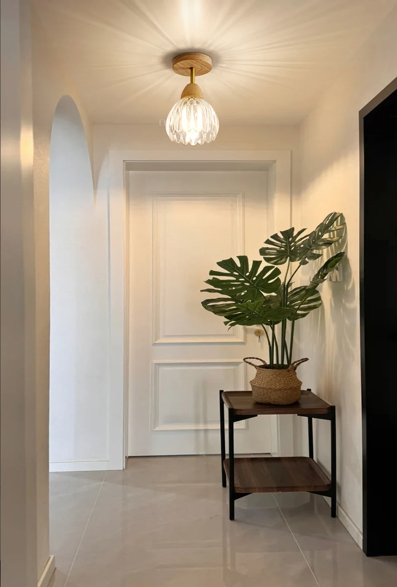 Clear Glass Ceiling Light Wood E27 Bulb