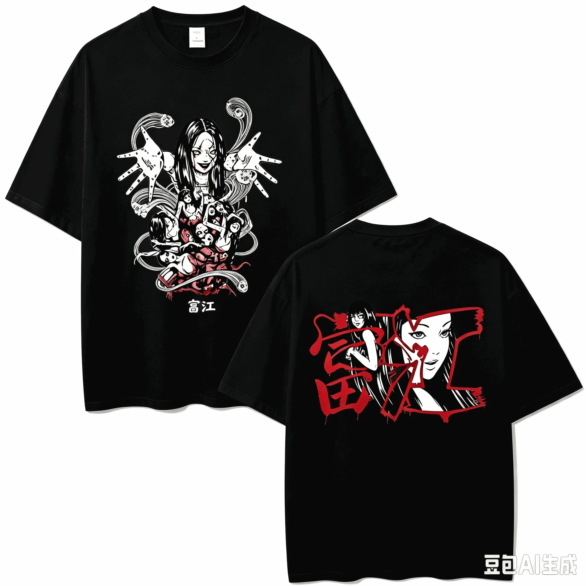 2026 Summer Hot Sale Junji Ito Tomie Double Sided Print T‑Shirt Horror Manga Streetwear Top Y2K Gothic Cotton Oversized T-shirts