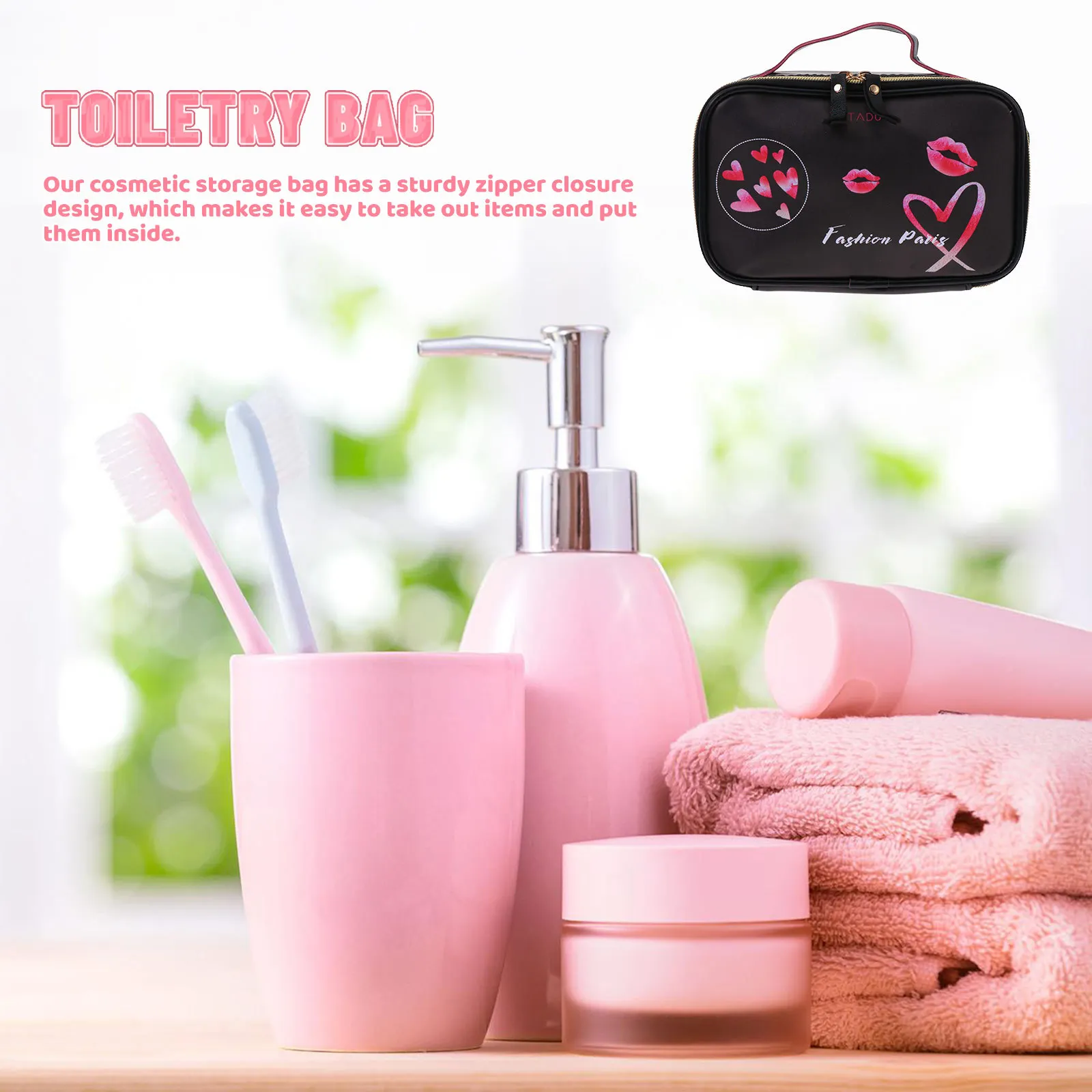 

1Pcs Striped Organizer Bag Portable PU Makeup Storage Travel Toiletry Pouch Lightweight Durable Outdoor Washing Bag