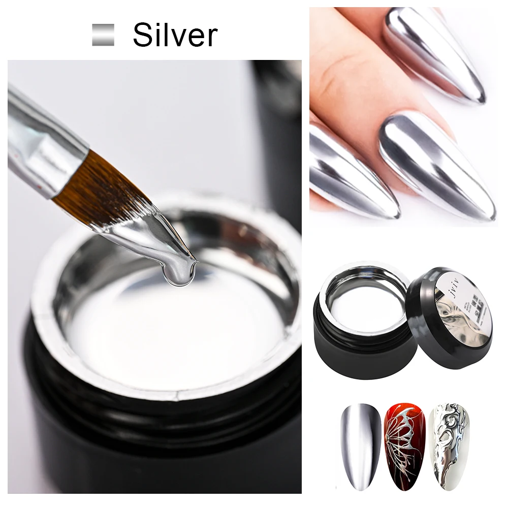 8ml Magic Metal Mirror Silver Painting Gel 3D Super-Bright Silver French Wire Gel Polish Bottled Liquid Mirror Effect Glossy Gel