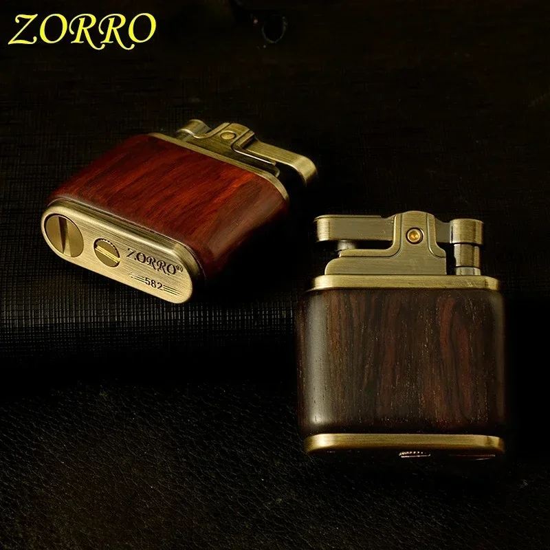 Zorro 582 Classic Kowtowing Machine, Wooden Shell Kerosene Lighter, Old-fashioned Nostalgic Grinding Wheel Igniter