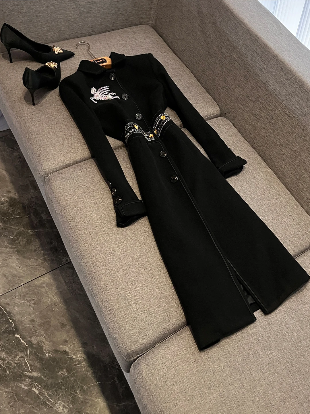 British Style Long Waist-Cinching Women's Suit Jacket Chain Decorated Office Wear Outerwear AY2 Elegant Professional Coat