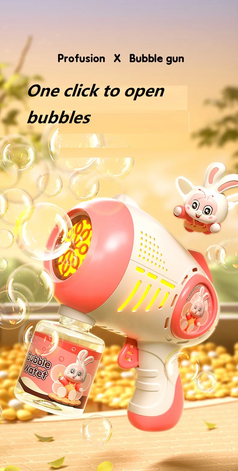 Electric Bubble Machine Flashing Light Music Automatic Bubble Blower Soap water Bubbles Maker Gun for Children Kid Outdoor Toys