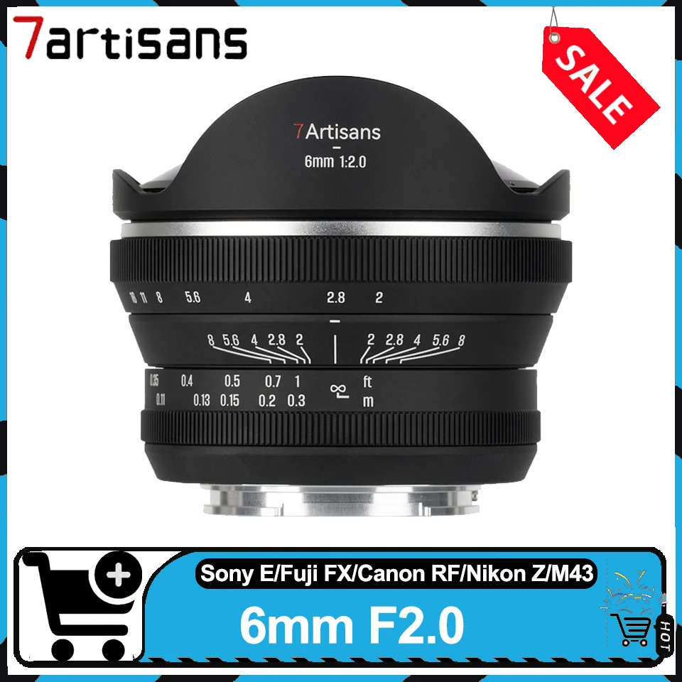 

7artisans 6mm F2.0 APS-C Fisheye Lens Ultra Wide Large Aperture Manual Focus Prime Camera Lens compatible with Sony A7S Canon R6
