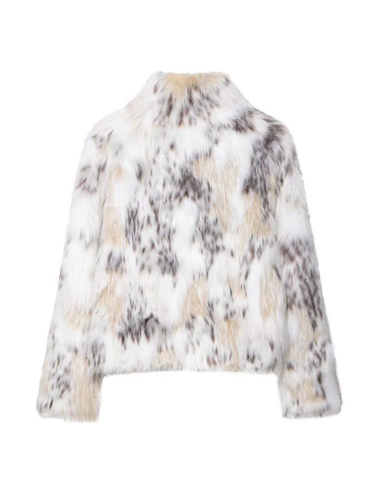 TFMLN Jaket Musim Gugur Musim Dingin Bulu Imitasi untuk Wanita Jaket Tebal Kerah Berdiri Bulu Pendek Mantel Wanita Hangat Bergaya Streetwear