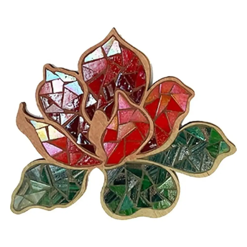 Kit de Mosaico Creativo para Manualidades, Kit de Mosaico de Flores Blancas de Vidrio, Kit de Mosaico de Flores Rojas de Madera, Regalo Artístico