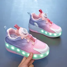 Kids Boys Girls USB Charging Glowing Casual Sneakers Led Light Wheels Outdoor Parkour Roller Skate Shoes Sports