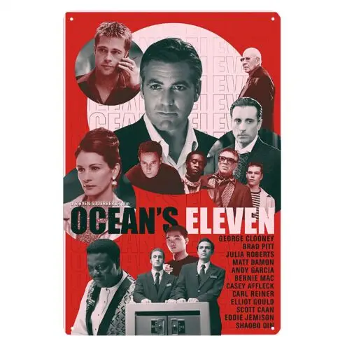 Oceans Eleven George Clooney Movie Metal Poster Tin Sign 20x30cm  -aluminum