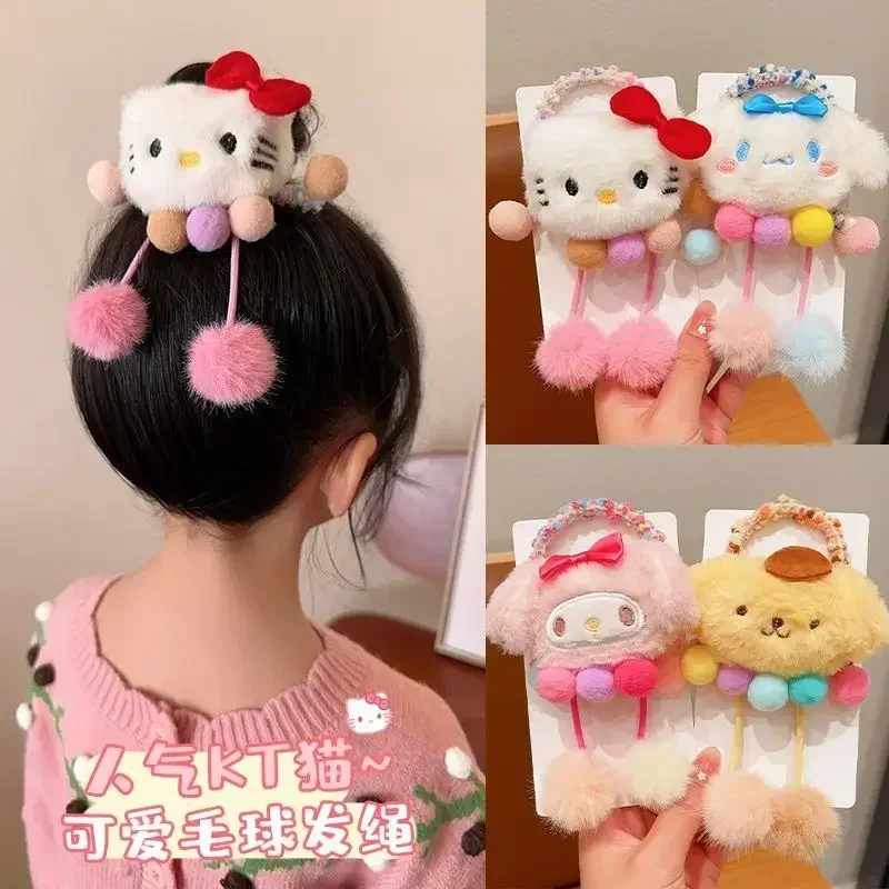 Sanrio laços de cabelo dos desenhos animados scrunchies elásticos headwear crianças bonito pelúcia elástico faixas de cabelo para meninas acessórios para o cabelo