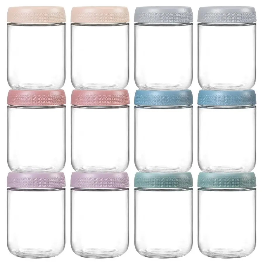 

12pack 16oz Glass jars with Airtight Lids, Overnight Oats Containers with Lids, Wide mouth Mason Salad jars, Glass Food Storage