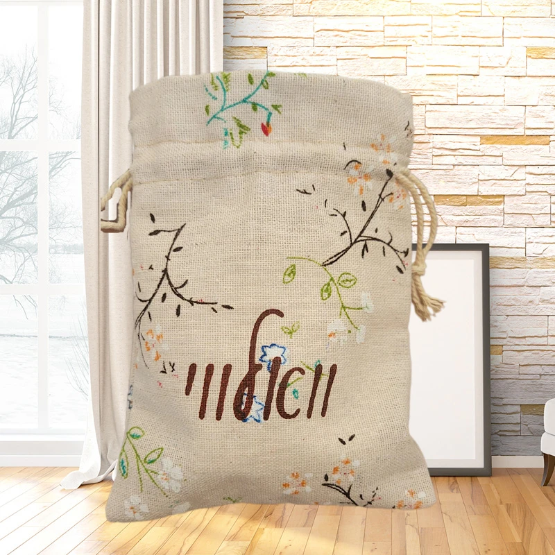 Custom Linen Gift Bags 7x9cm 9x12cm 10x15cm pack of 50 Wedding Birthday Party Candy Logo Dust Sack Jewelry Jute Gift Bags
