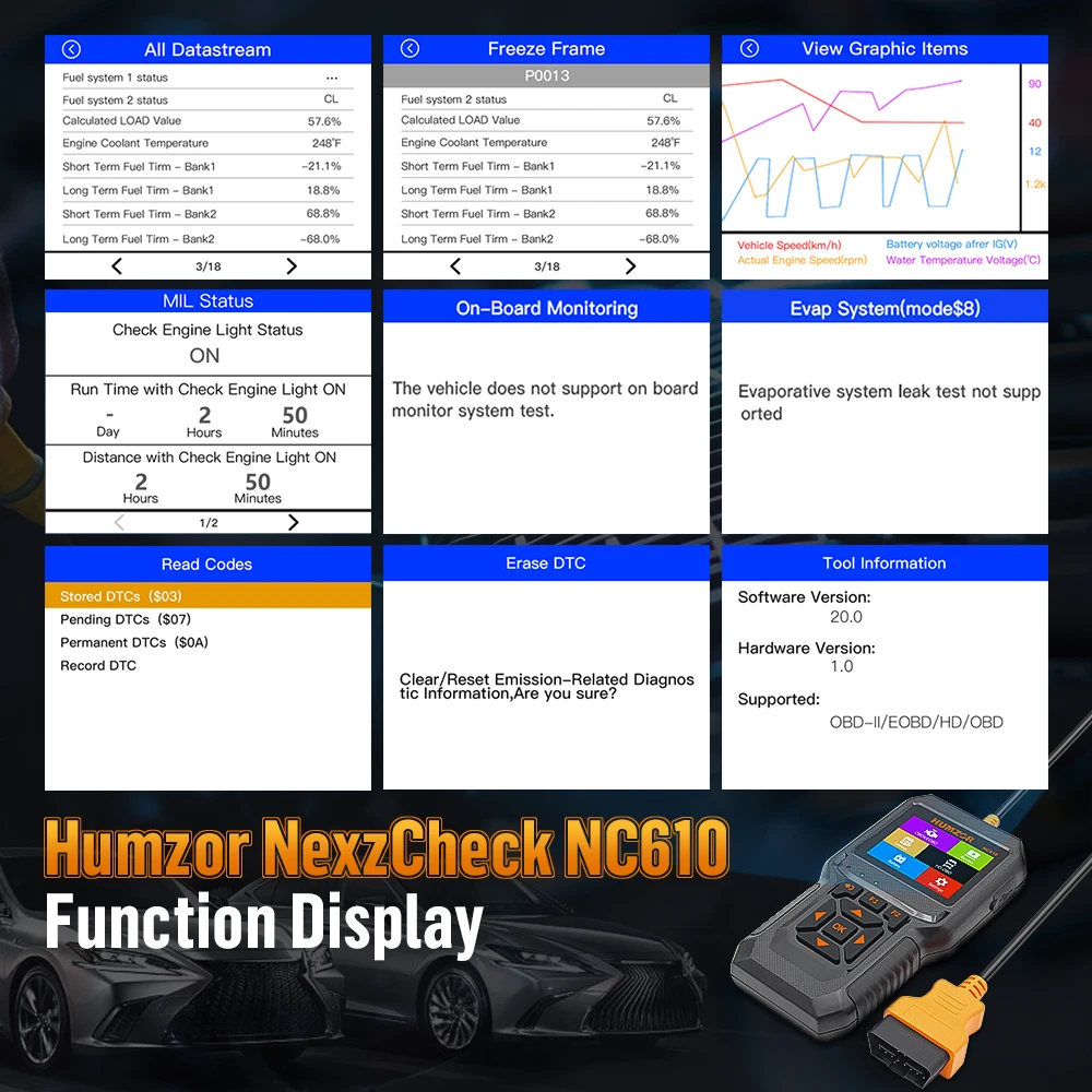 HUMZOR NC610 12V/24V for Scani a Truck Code Reader OBD 2 Engine J1939 For Car Auto Scanner ODB2 OBD2 Diagnostic Auto Tool