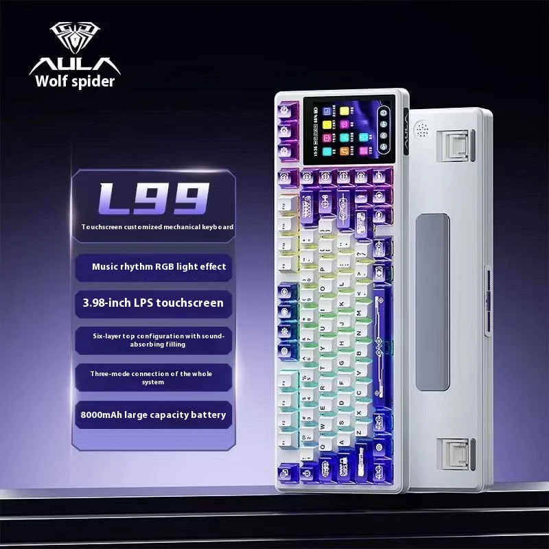 

New AULA L99 3.98-Inch Touch Screen Mechanical Keyboard Thri-Mode Gaming Keyboard Wireless Gasket Hot-Swap Music Rgb E-Sports