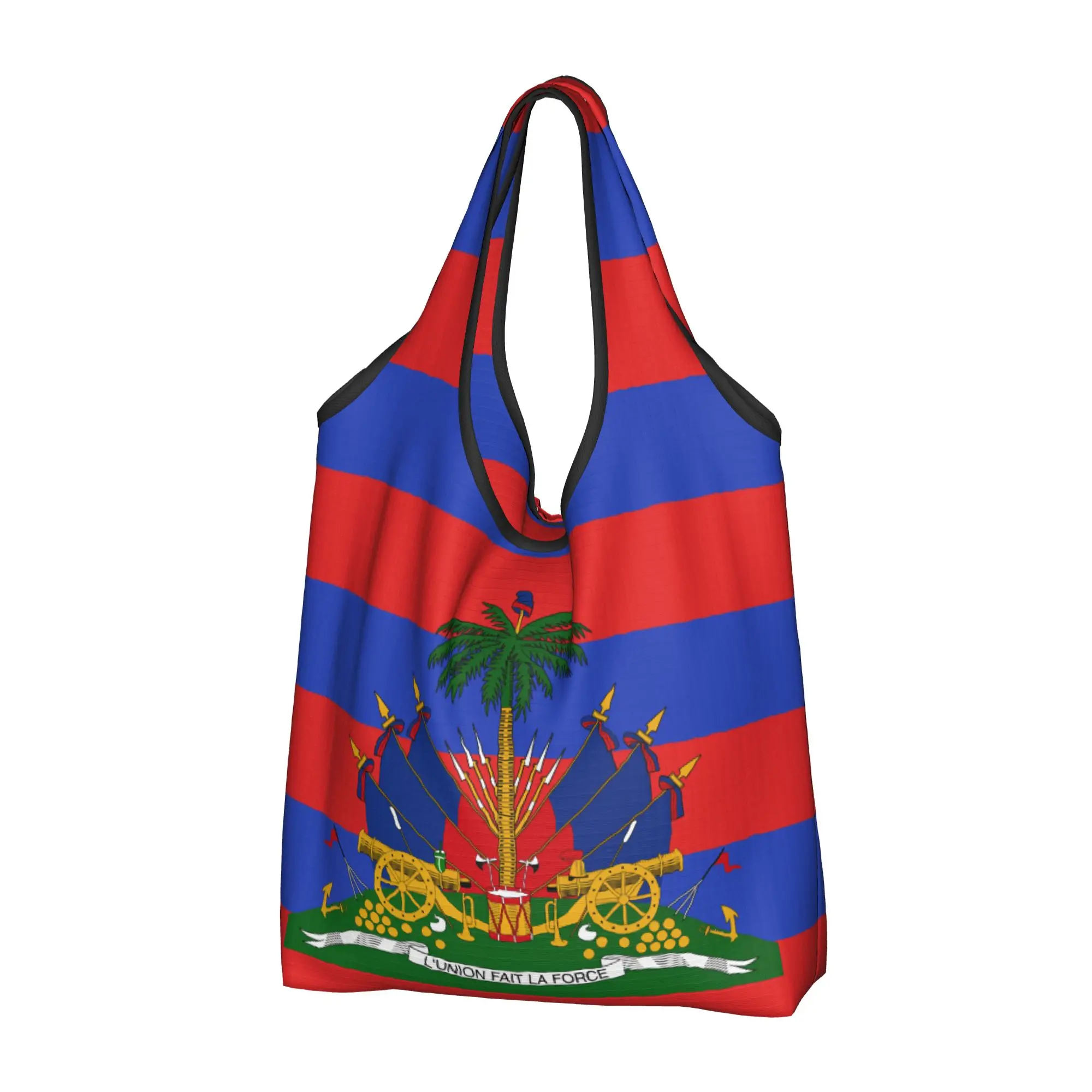 Recycling The National Emblem of Haiti Shopping Bag Women Tote Bag Portable Patriotic Groceries Shopper Bags