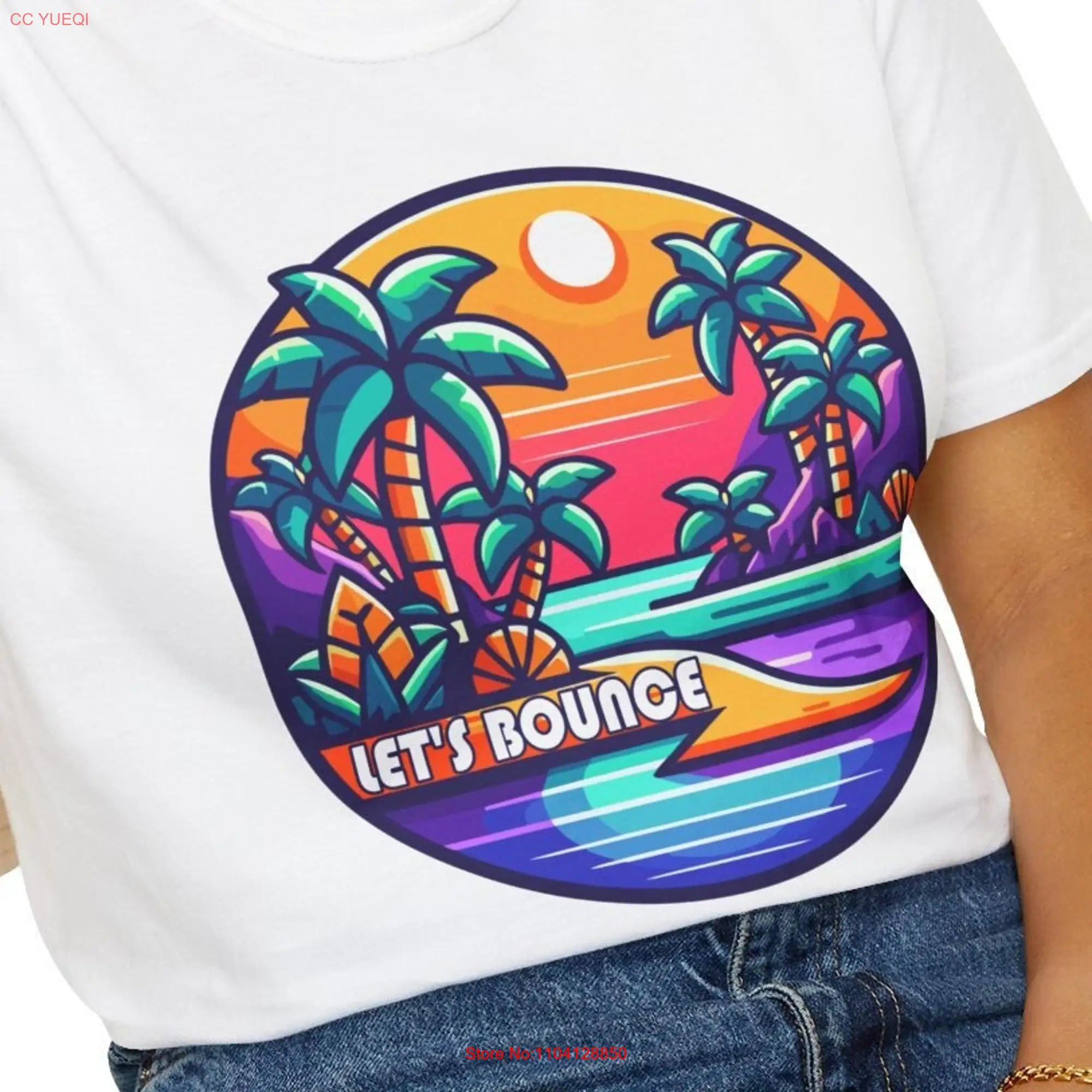 Retro 90's Tropical Island Let's Bounce T Shirt long or short sleeves