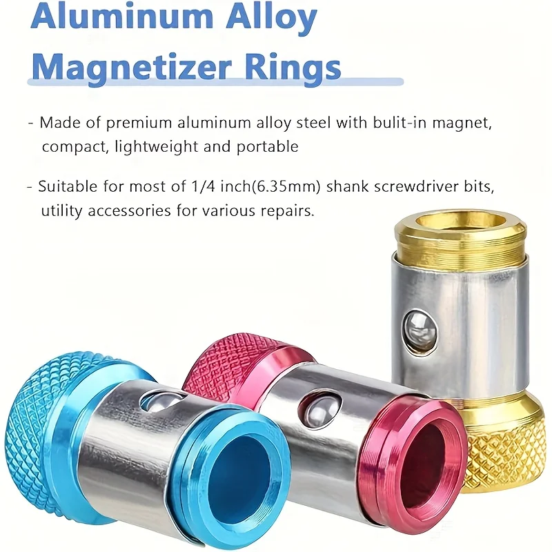 6-Piece Universal Magnetic Screw Ring Drill Bit Set, Metal Magnetized Screwdriver Bits, Alloy Electromagnetic Ring Drill Bits, Non-Slip Magnet with Cross-Head Screwdriver Magnetizer, Suitable for Drill Bits
