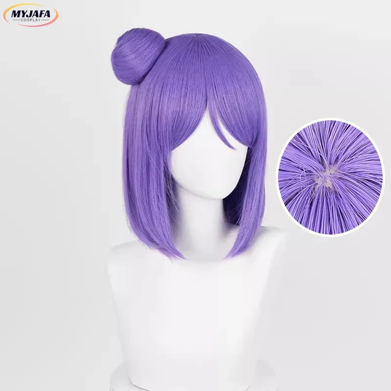 Konan cosplay wig high quality short purple with bun unisex heat resistant synthetic hair anime party wigs wig cap