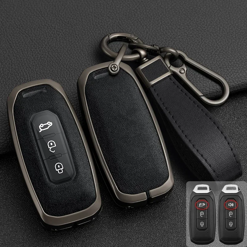 

Zinc Alloy + Leather Car Key Case Cover For Ford Territory 2019 2020 2021 2022 2023 2024 3 Buttons Keyless Entry Key Protection