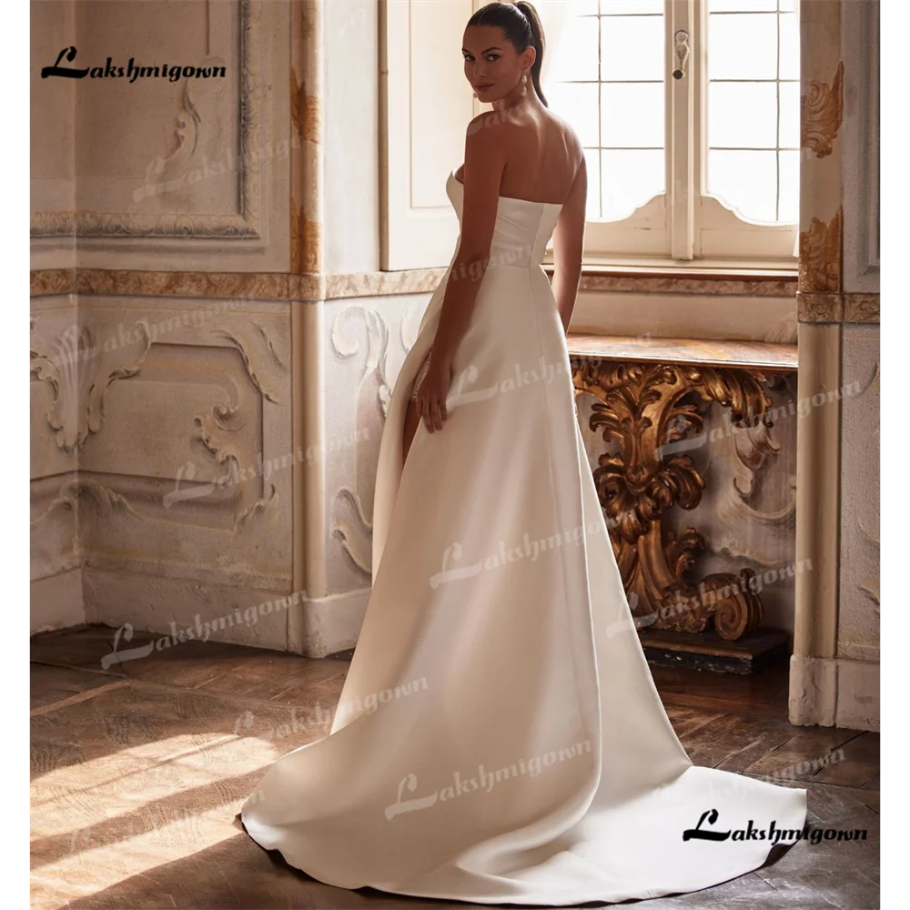 Lakshmigown Strapless A Line Wedding Dress 2025 Side Slit Court Train Wedding Gown Customizedrobe de mariéevestido de noivavesti