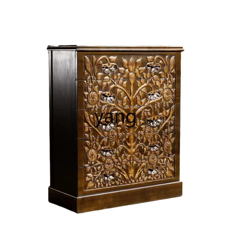 

LH new Chinese-style solid wood carved chest cabinet, bedroom storage, living room locker