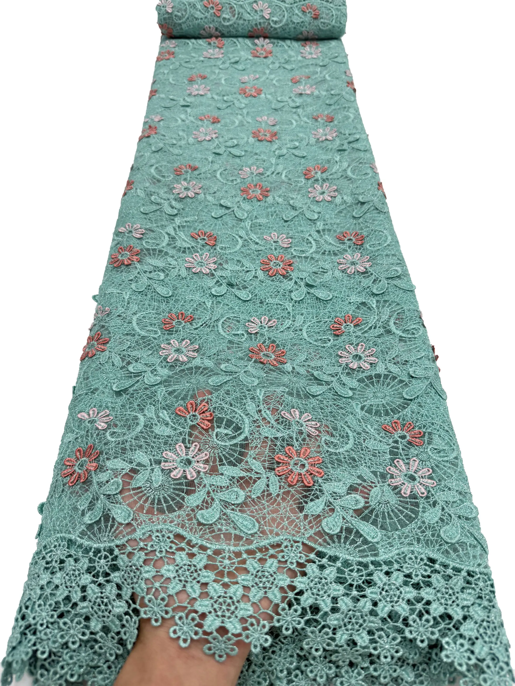 Latest 2026 Nigerian Swiss Voile Lace Fabric Super Quality 3D Flower Multicolor Water Soluble Lace With For Wedding Dress Sewing