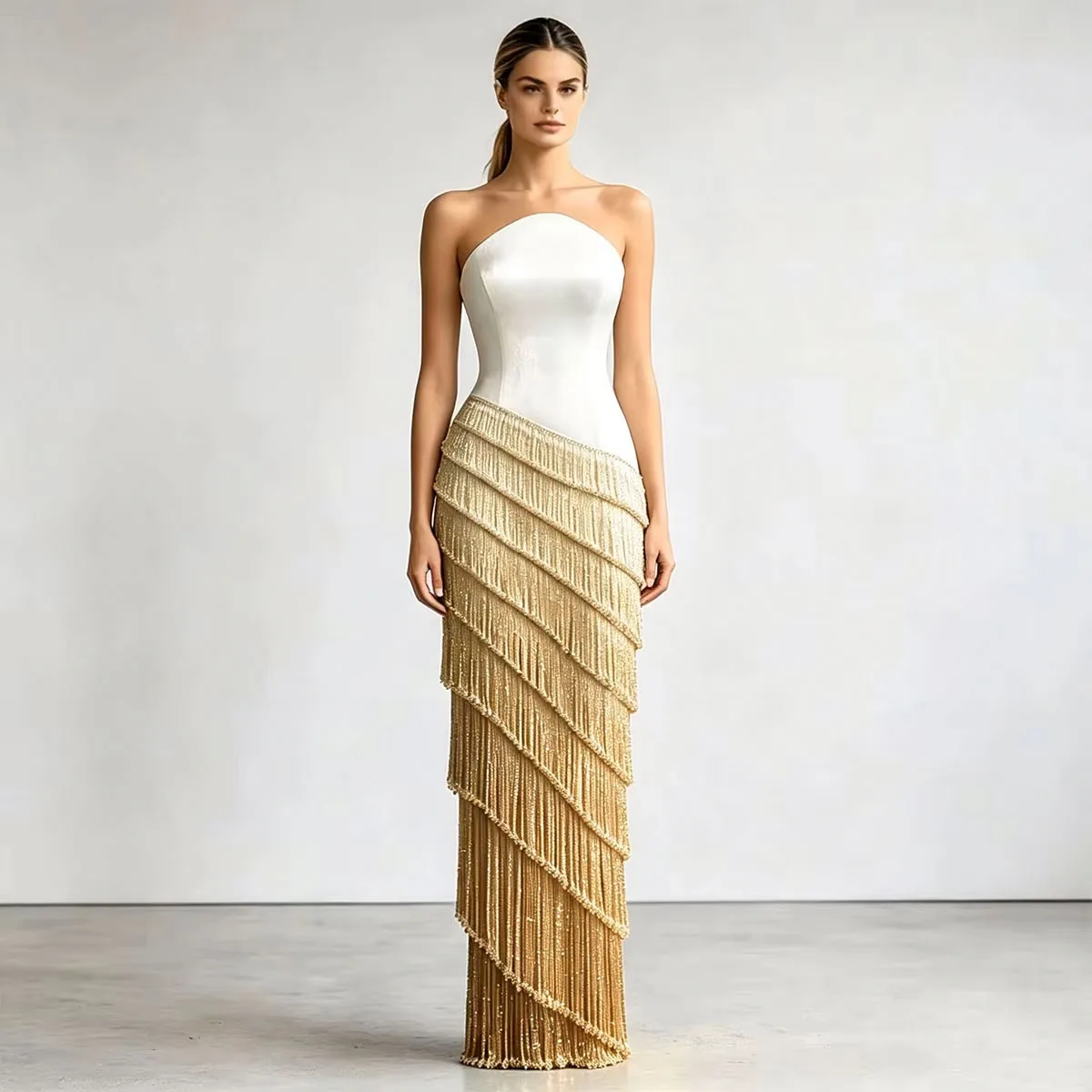 Luxury Tassel Applique Bridesmaid Dress Sleeveless Diamond Prom Evening Gown for Women Party Dresses Stylish Bridal Attire