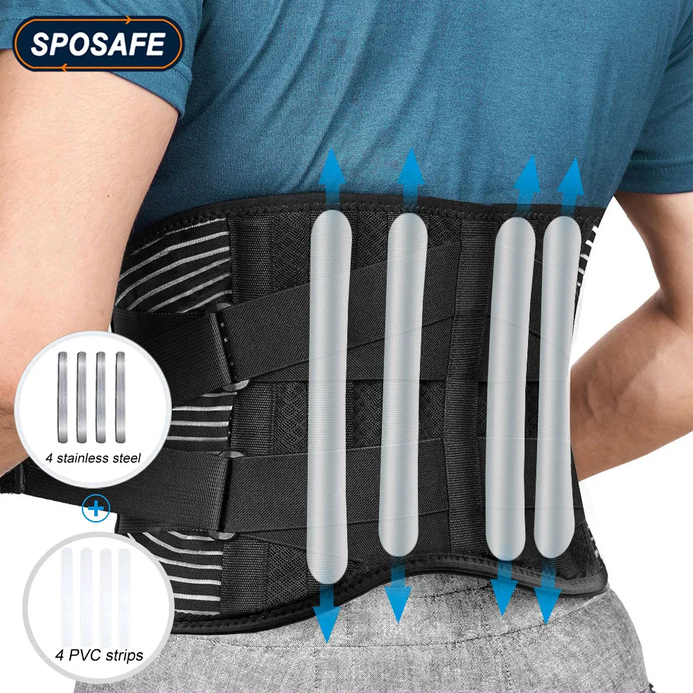 

SPOSAFE Lower Back Brace with 8 Stays Anti-skid Orthopedic Lumbar Support Breathable Waist Support Belt for Work Gym Pain Relief