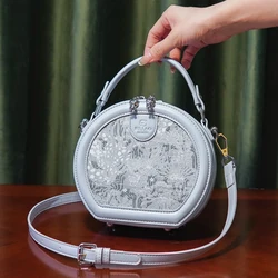 HI-Q embroidery women's bag handbag purse,female shoulder bag,Casual small round bag,simple Arch shape crossbody bags for women