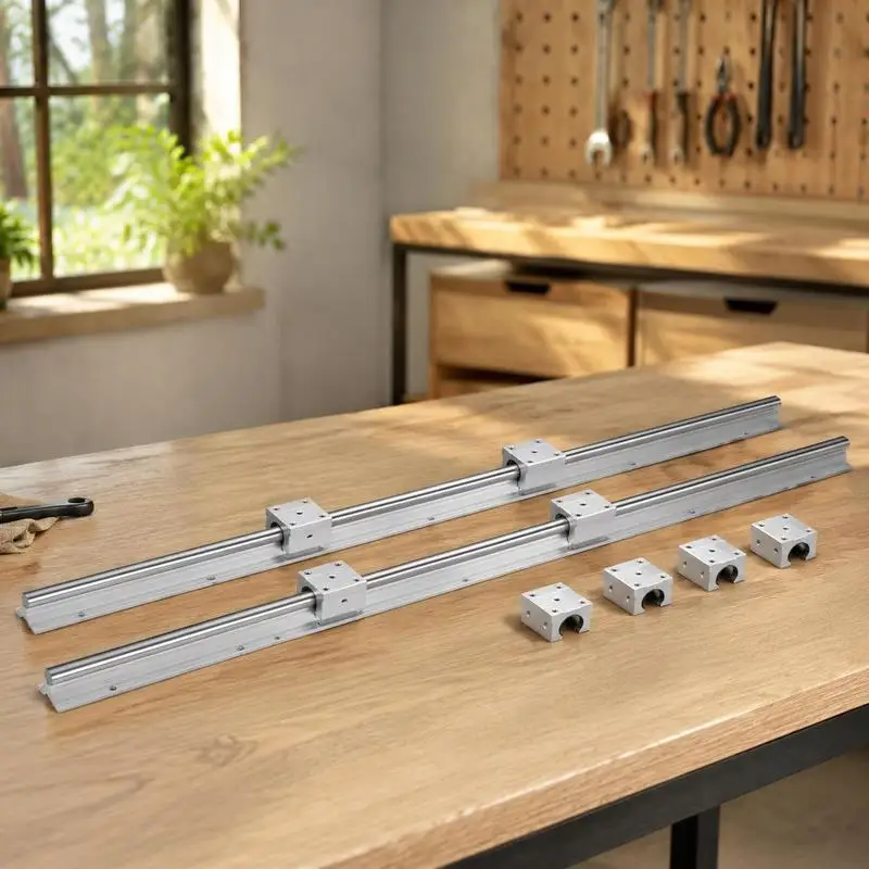Kit de rail linéaire SBR16, 2 rails de guidage en acier au carbone et aluminium de 800 mm avec 4 blocs de roulement SBR16UU, ensemble de glissières linéaires pour routeur CNC, imprimante 3D, fraiseuse, tour, équipement d'automatisation