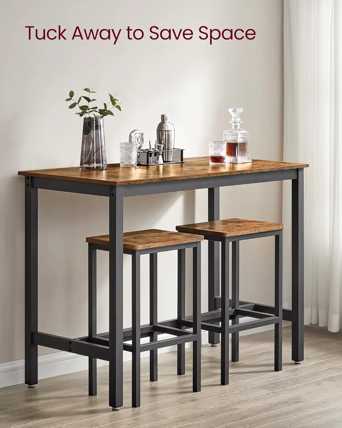 Vasagle Bar Table Set, With 2 Bar Stools, Dining Table Set, Kitchen Counter With Bar Chairs, Industrial, Living Room, Party