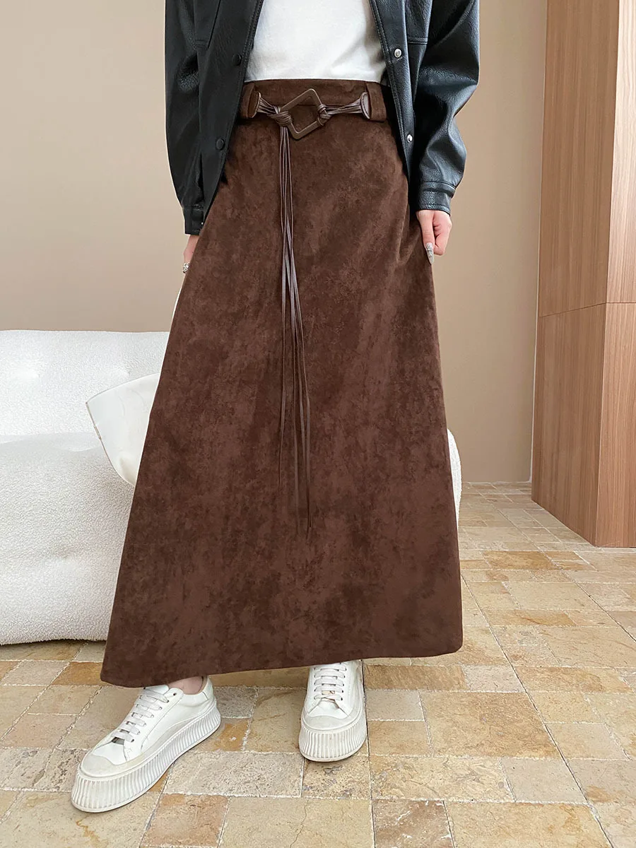 Autumn women's casual solid color waist belt, high waist slimming, hanging feeling, temperament skirt