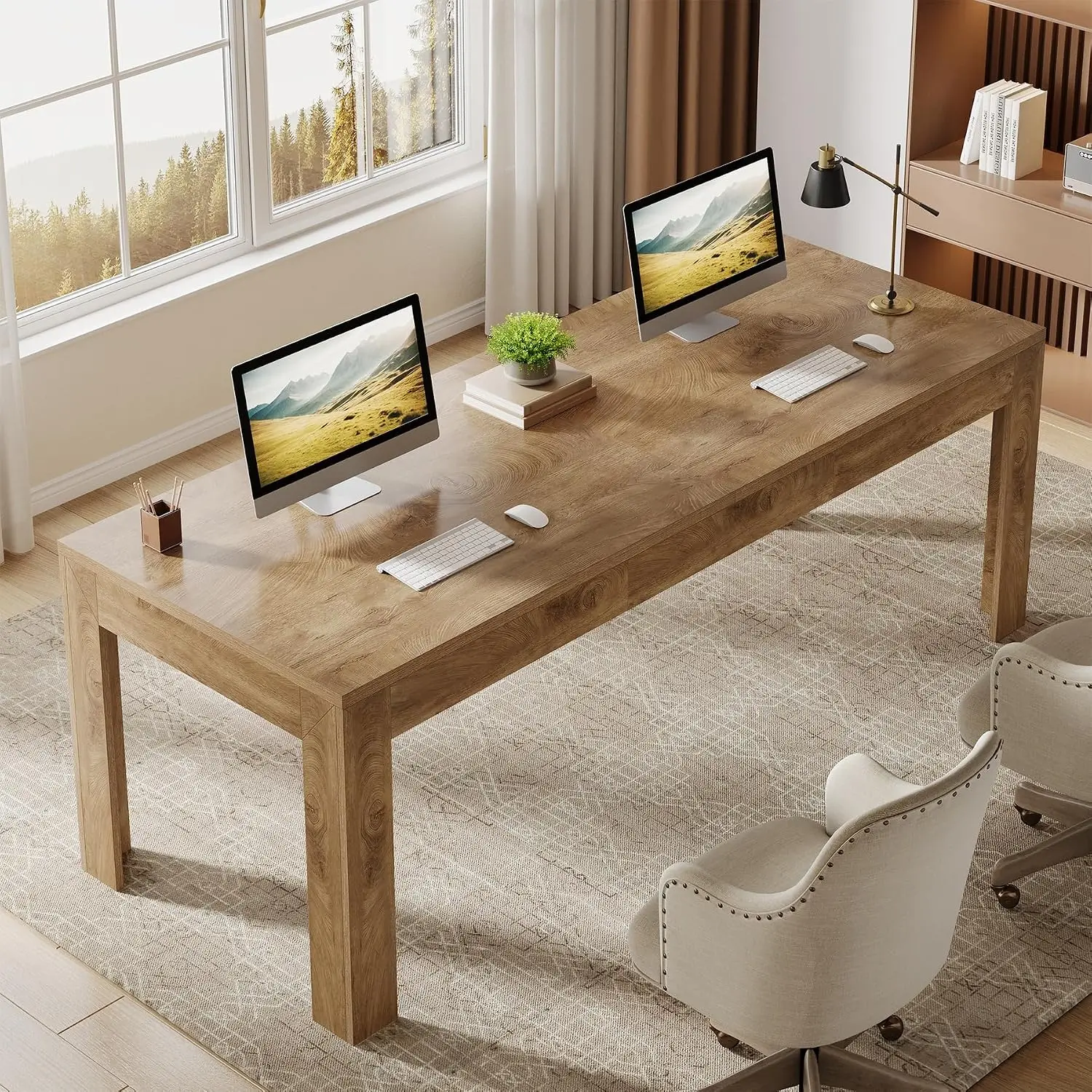 Extra Long 2-Person Computer Desk, Simple Large Study Writing Table Workstation for Home Office Bedroom, 78.7-Inch, Customized