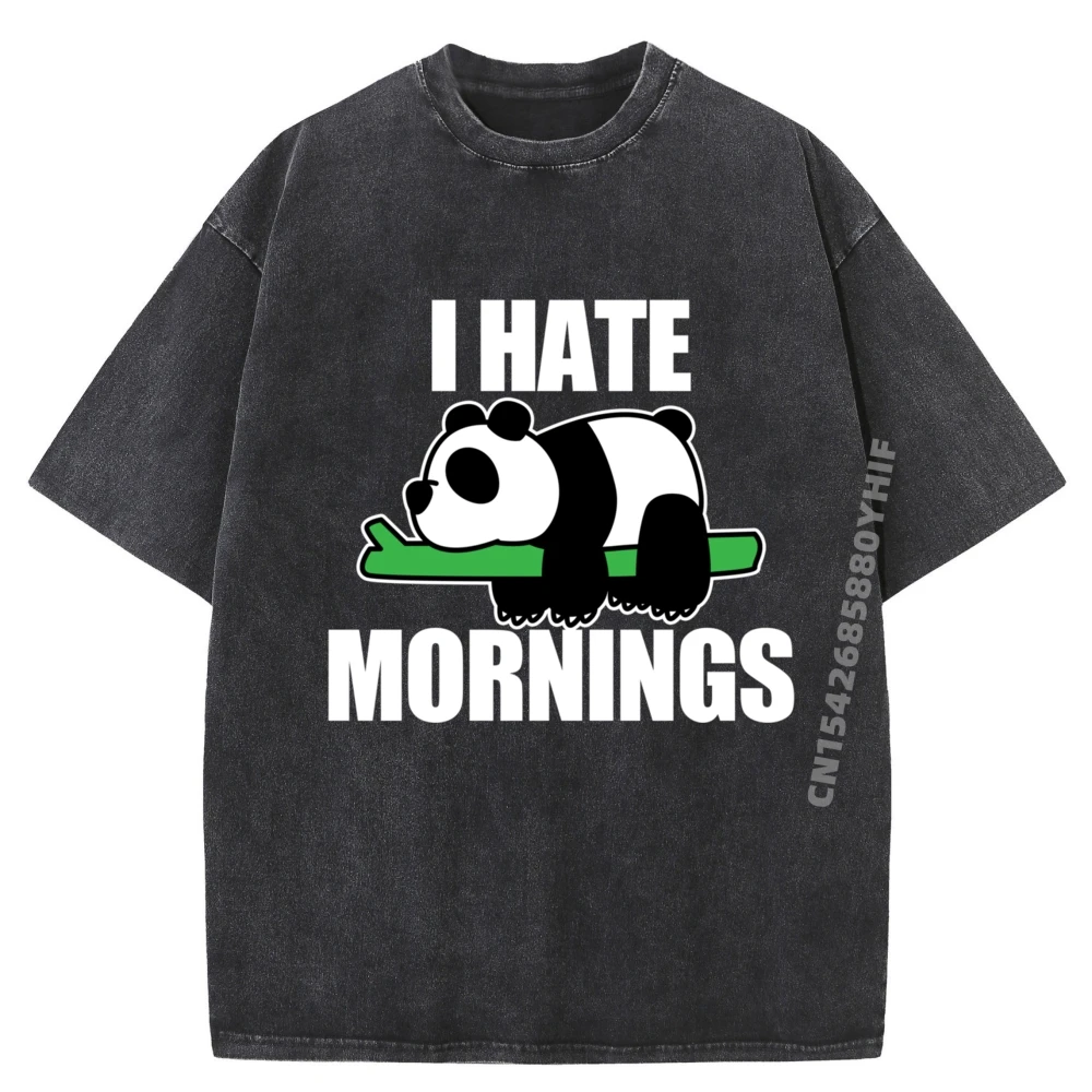 

Cute Lazy Panda I Hate Mornings Graphic Shirts Men Vintage T Shirt Men Comfortable High Quality Washed Shirt Group