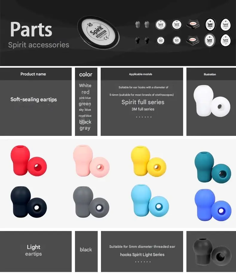 For Littmann Medical Stethoscope Premium Stethoscope Replacement Eartip Kit, Soft-Sealing Eartips, for Classic III Cardiology IV