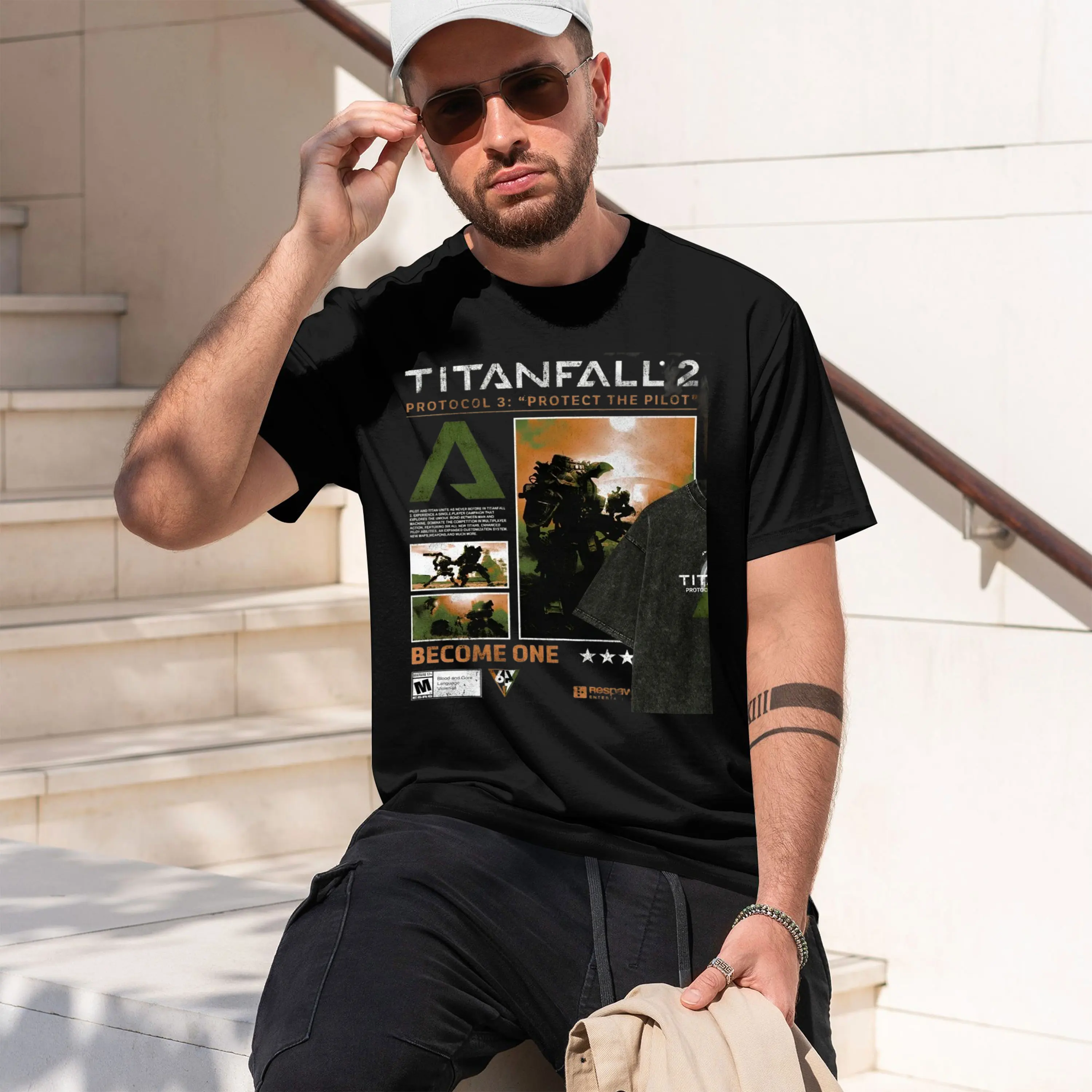 Graph Design Men's T-Shirt Titanfall 2 Protocol 3 Protect The Pilot Gaming Theme Summer Casual Wear For Gamers And Sci Fi Enthus