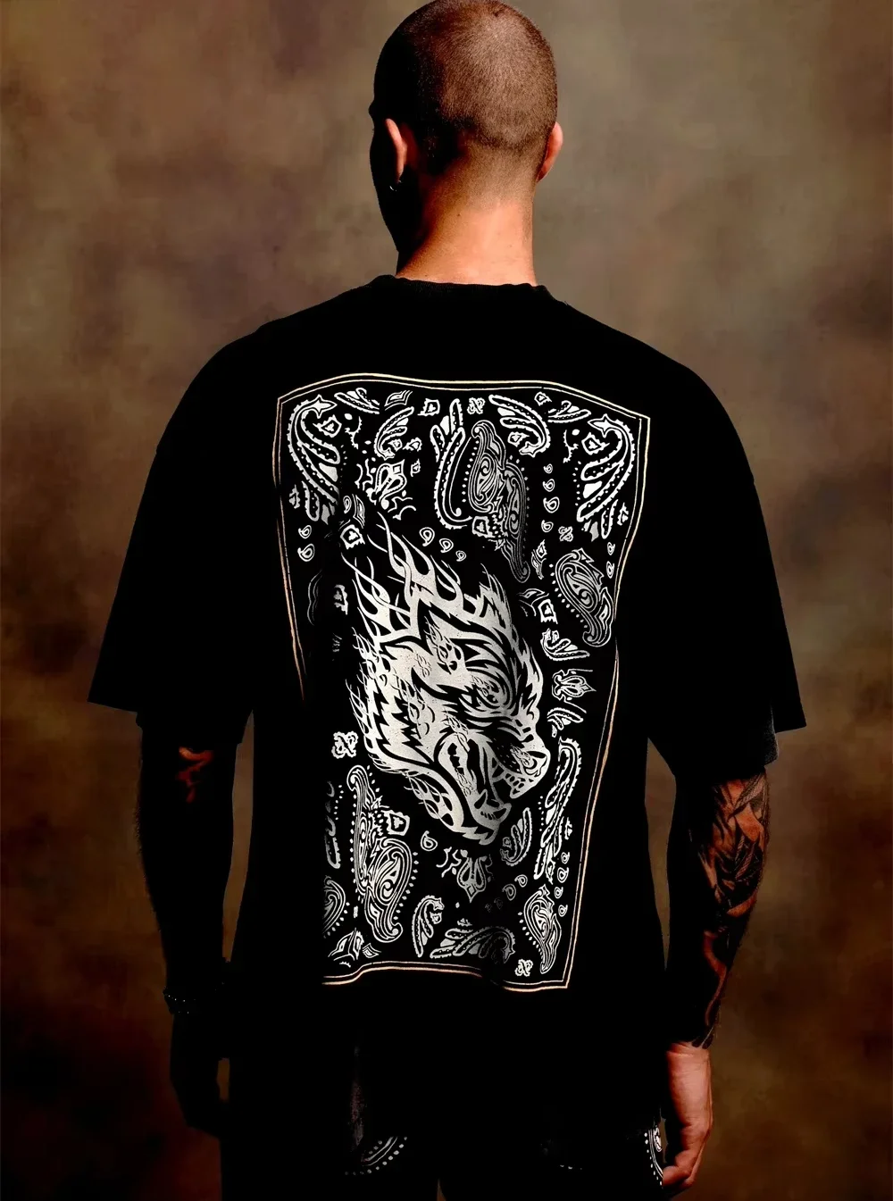 

US Size Wolves Print Summer Classics Hip Hip T Shirts Black Men Letter Print Cotton Men T Shirts Hip Hop Casual Tops Tees