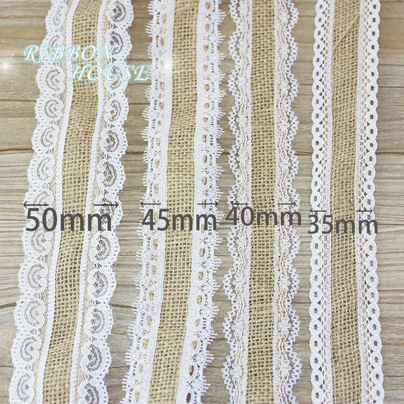 (5 meters/lot)  natural jute burlap ribbon cotton edge DIY trim fabric sewing wedding decoration lace