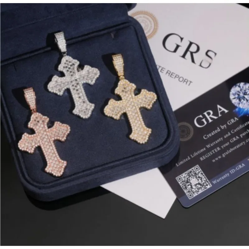 

LYEE CYEE Classic Full-Pave Cross. Crafted in S925 Silver & Dazzling Moissanite, This Iced-Out Pendant Embodies Pure Hip-Hop Lux