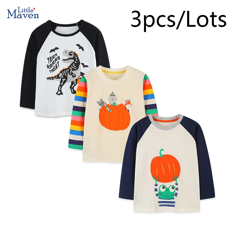 

Little maven 3PCS Baby Boys Autumn Long Sleeves Tee T-shirt Cotton Cartoon Tops 2024 for Kids Clothes Children's Clothing