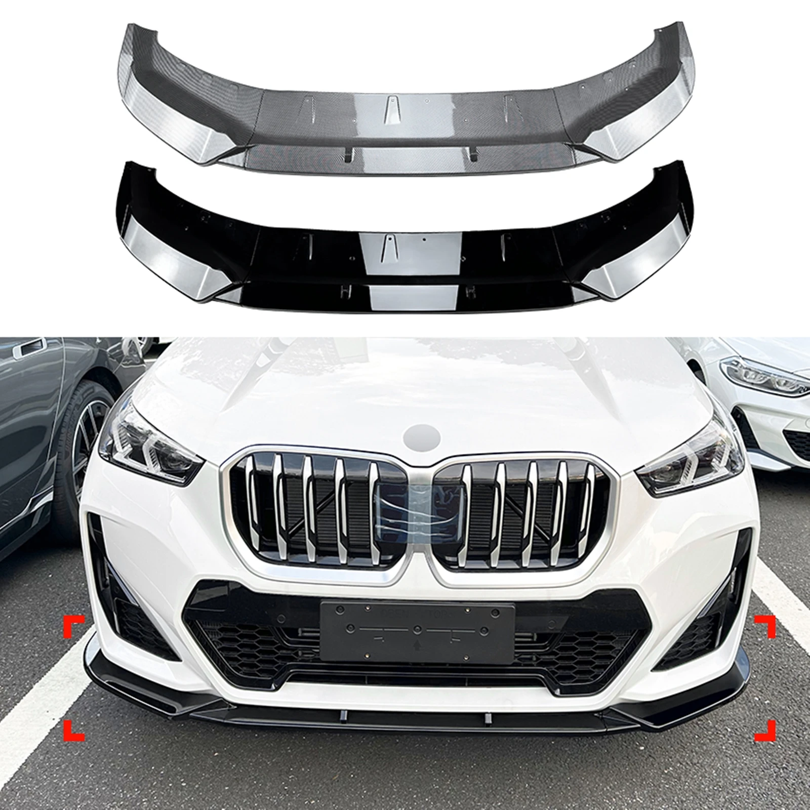 

Front Bumper Spoiler Lip For BMW X1 U11 U12 M Sport 2023-2024 Carbon Fiber Look/Gloss Black Car Lower Splitter Blade Body Kit