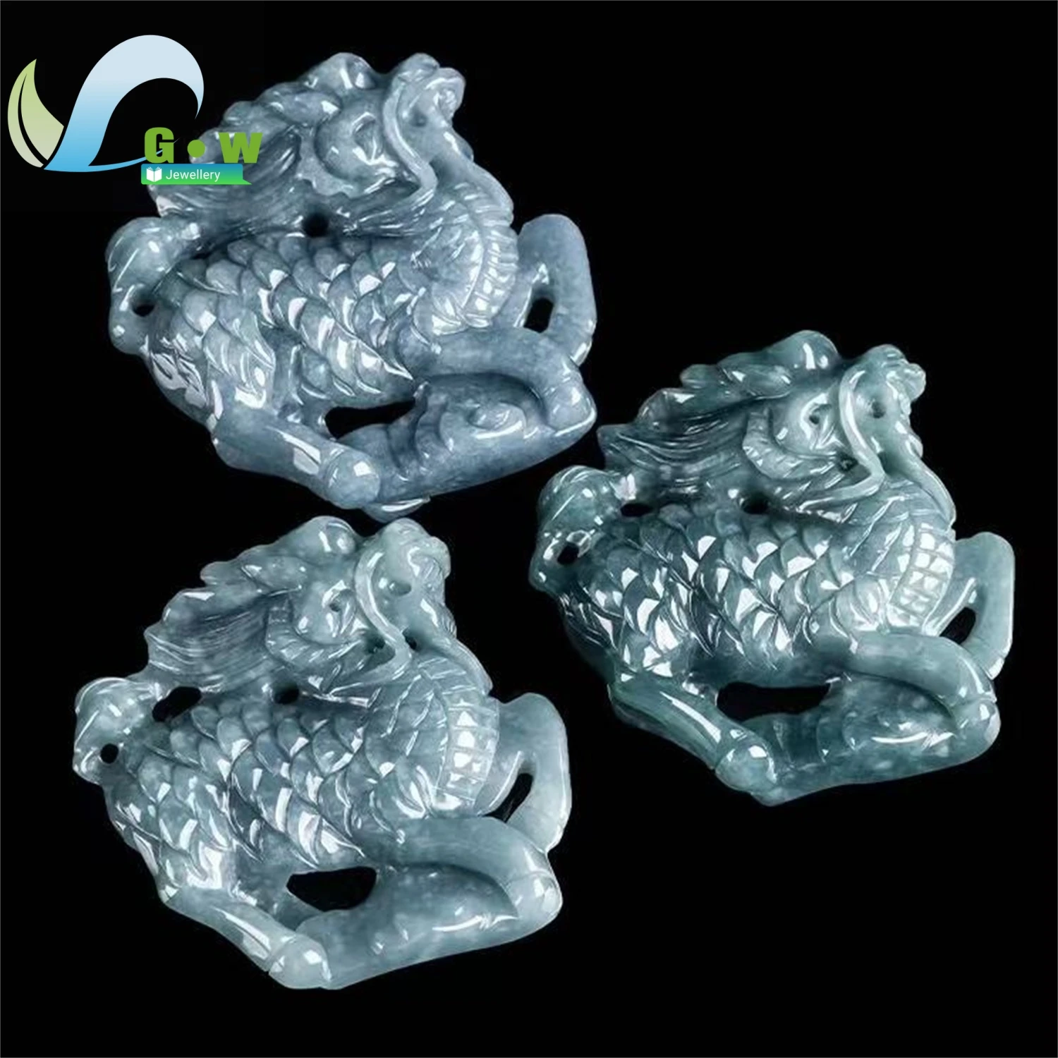 Natural Grade A Jadeite Blue Water Three Dimensional Kylin Money Pendant Ice Translucent Unisex Men Women Gemstone Necklace