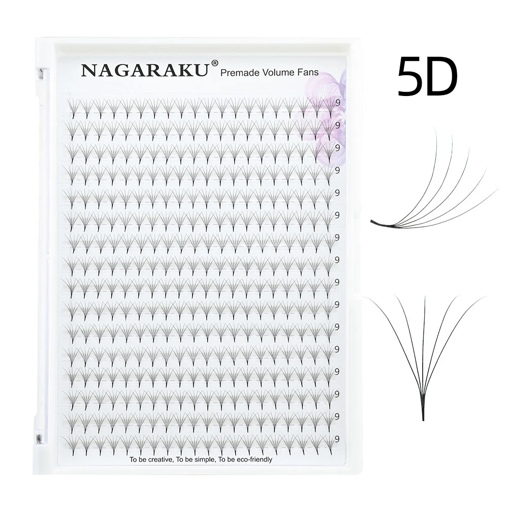 NAGARAKU Vorgefertigte Fächer mit scharfem, schmalem Stiel, Wimpernverlängerung, 5D, 6D, 10D, dünne, spitze Basis, russische Fächer, fertiges russisches Volumen