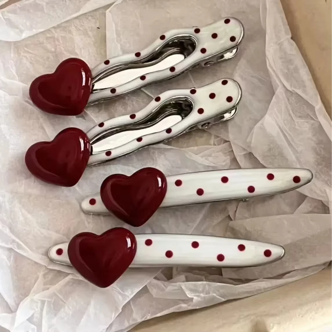 جديد الكورية الأحمر القلب الكرز البولكا مشبك شعر الحلو لطيف الجانب دبوس الشعر إكسسوارات الشعر للنساء الفتيات الهدايا #6