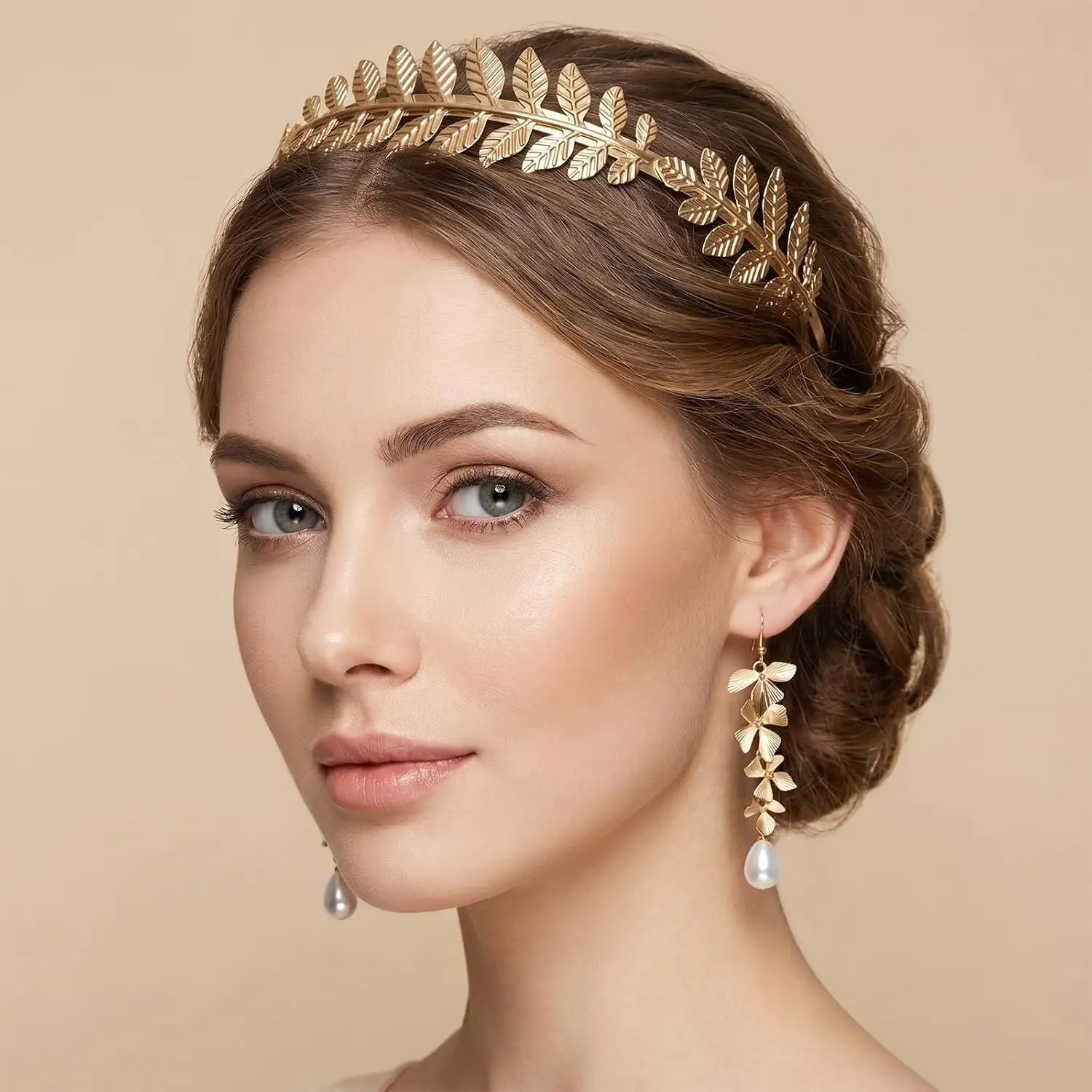 5PCS Greek Goddess Accessories Set- Gold Greek Dress Accessory Set Jewelry for Laurel Leaves Goddess Crown,Set Bridal Accessory