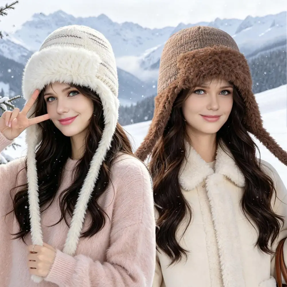 Winter Hats for Women Gift for Women Women’s Wool Blend Trapper Hat with Ear Flaps Fuzzy Trim Winter Knit Cap Warm Weather