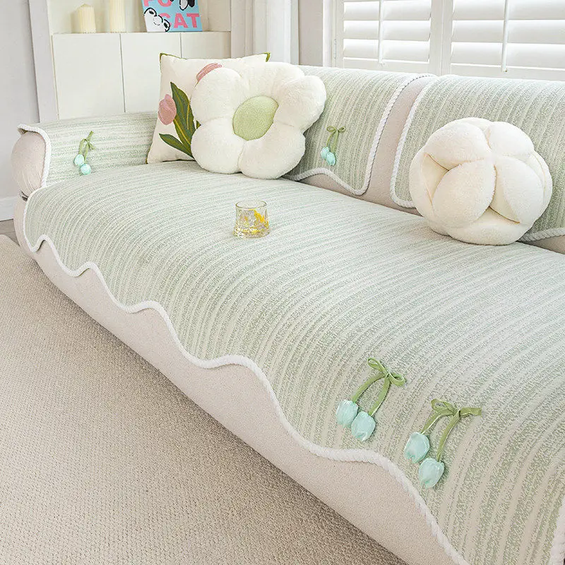 Ice Silky Sofa Cushion with Wavy Edges Summer Cool Feeling Breathable Couch Seat Cover Anti Slip Sofa Seat Cushion 1 Piece