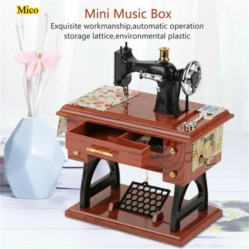 

Vintage Music Box Mini Sewing Machine Mechanical Christmas Gift Table Decor